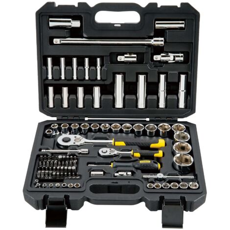Stanley – Coffret multi-outils 96 pièces – Douilles 1/4" et 1/2" en acier chrome vanadium – Cliquets ergonomiques pour travaux mécaniques