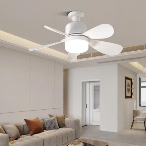 Ventilateur de plafond avec éclairage intégré, télécommande, culot à vis E27, mini ventilateur de plafond portable, idéal pour la chambre, la cuisine et le salon (52 cm) (1/5)