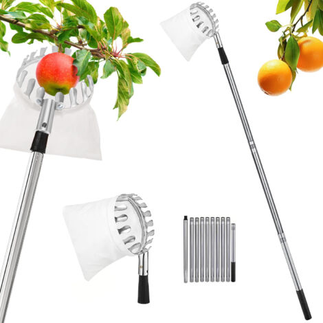 Perche télescopique pour la cueillette de fruits, outil de cueillette, perche à fruits tressée, sac non tissé, outil de cueillette pour arbres de grande taille, cueille-fruits, 4 m (1/5)