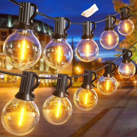 Catena luminosa da esterno da 15 m, luce da giardino impermeabile IP44, con 25+2 lampadine LED G40, catena luminosa decorativa natalizia, luce calda