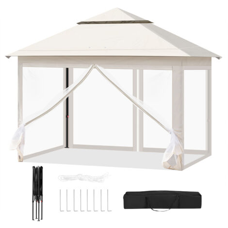 Gazebo Pieghevole,Tenda a Baldacchino da Giardino con Zanzariera,Altezza Regolabile,Resistente ai Raggi UV,Include Borsa il Trasporto (Beige) (1/5)