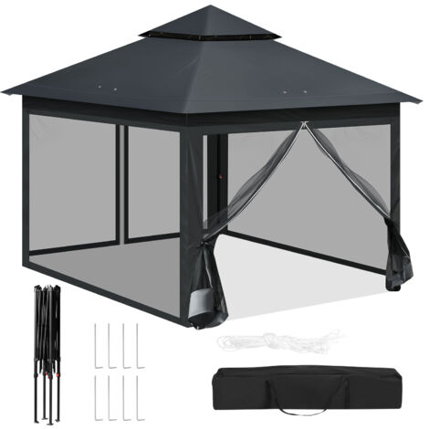 Gazebo pieghevole 3m x 3m, tenda da giardino con zanzariera, pergola da esterno regolabile in altezza, protezione UV con borsa per il trasporto (1/5)