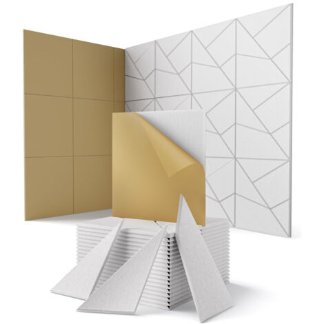 Set di 12 pannelli fonoassorbenti decorativi autoadesivi per pareti, porte e soffitti, bianchi, 30 x 30 cm (con supporto adesivo)