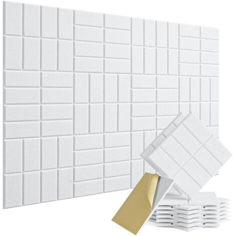 12 pannelli fonoassorbenti in fibra di poliestere con scanalature quadrate, bianchi, 30 x 30 cm (con supporto adesivo)