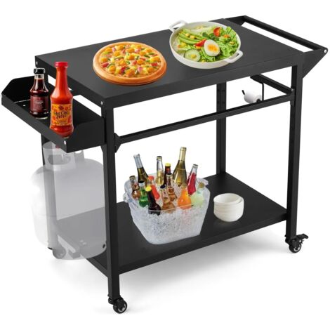 Carrello barbecue in metallo per esterni, carrello portatile su ruote a ripiani pieni, carrello di servizio per cucina domestica