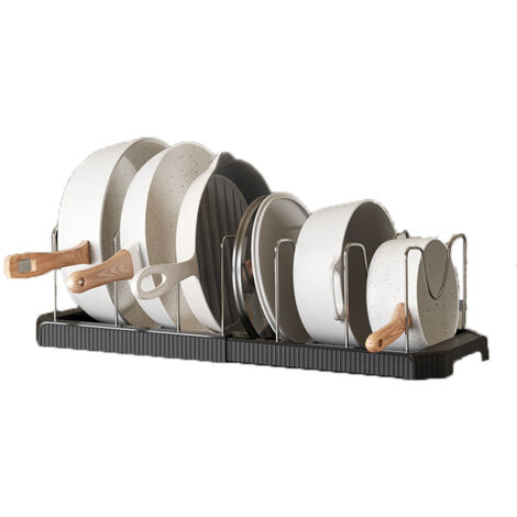 Organizador ajustable para tapas de ollas, organizador para utensilios de repostería y soporte extensible para cocina.