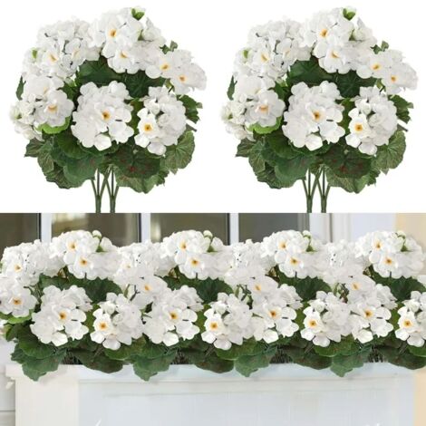 NICOLA 8 Flores Artificiales de Seda Realistas y Resistentes a los Rayos UV, Decoración de Mesas y Muebles, Blanco, 35 cm
