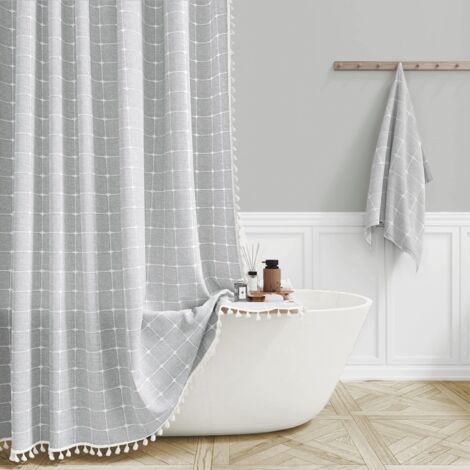 Cortina de ducha a cuadros sencilla y moderna NICOLA, impermeable y duradera, gris (180 x 180 cm)