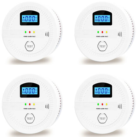 Detector de alarma de humo y monóxido de carbono NICOLA de 4 piezas, 2 en 1, combinado (inglés), sin pilas, 10,7 × 10,7 × 3,8 cm