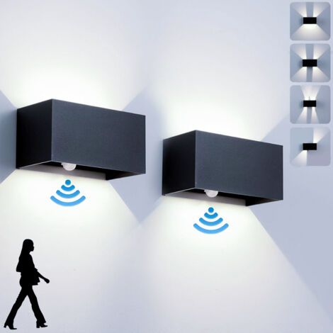 Paquete de 2 luces LED de pared de 24 W, apliques de pared para exterior e interior, haz ajustable, IP65 resistente al agua, luz blanca fría de 6000 K