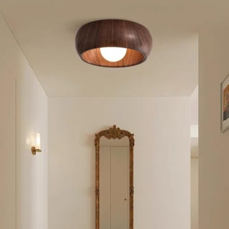 Modern round LED ceiling light, entryway/hallway light, suitable for living room, walnut color, bulb not included, 220V, 30 x 10 cm