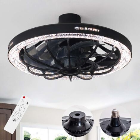 Simple LED ceiling fan, modern plug-in fan, black crystal cover, 30W, 220V, E27 socket, without base