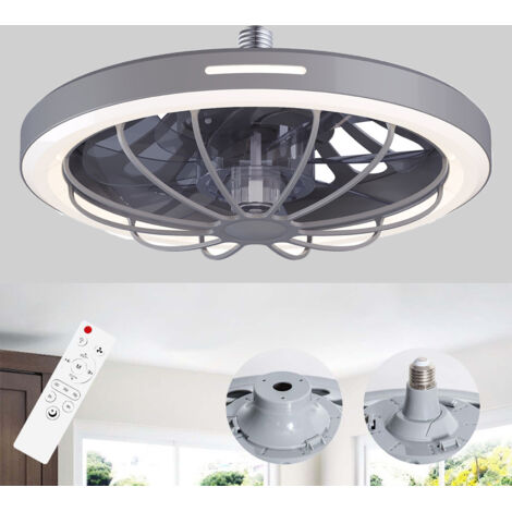 Plug-in remote control fan with dimmable LED light, gray with white cover, 30W, 220V, E27 socket