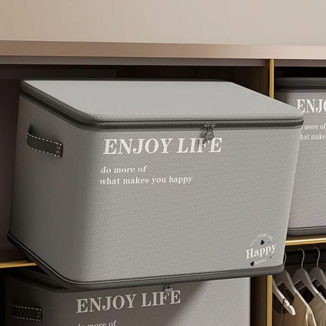 150L Extra Large Capacity Fabric Storage Box with Lid, foldable, cotton and linen material, suitable for storing clothes.