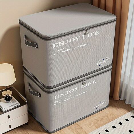 Two 80L Foldable Storage Baskets with Double Zippers and Handles, suitable for wardrobe organization.