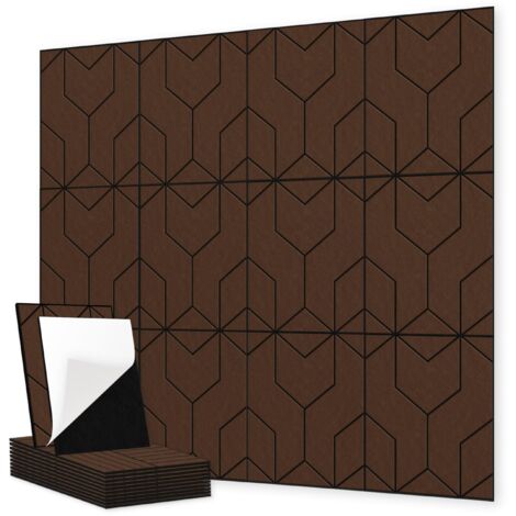 Set of 12 Decorative Self-Adhesive Acoustic Insulation Panels, Made of Polyester Fiber Felt, 30 x 30 cm, Dark Brown