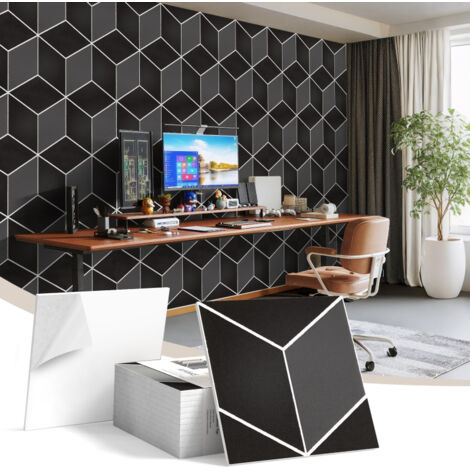 Set of 12 Studio Soundproofing Panels, Retro-Style 3D Sound-Absorbing Wall Panels, Black, 30 x 30 cm, with Adhesive Backing (1/5)