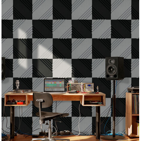 12-Piece Soundproofing Foam Panel, Studio Acoustic Insulation Panel, 30 x 30 x 5 cm, Fire-Retardant Black (Self-Adhesive)