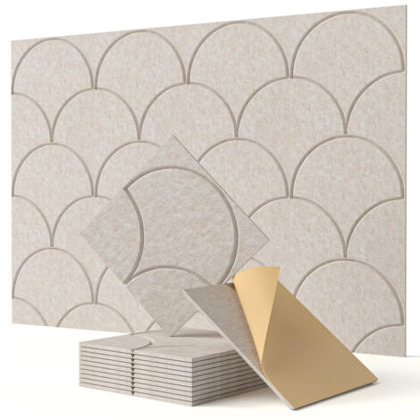 Set of 12 Polyester Fiber Soundproofing Panels, Self-Adhesive for Interior Decoration, Brown, 30 cm x 30 cm (Adhesive Backing)