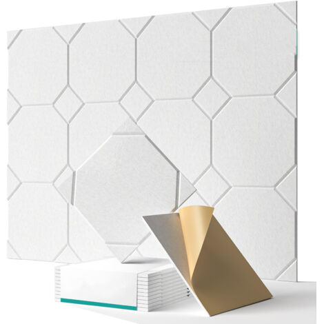 12-Piece Geometric Sound-Absorbing Panels, Wall Decor, Acoustic Insulation Panels, Suitable for Doors and Ceilings, 30 cm x 30 cm, White