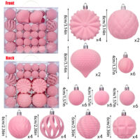 Set of 48 Flocked PVC Decorative Christmas Baubles – Hanging Ornaments (4, 6, & 8 cm) – Home Decor Gift Box (Pink)