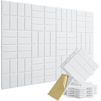 12 Square-Grooved Soundproofing Panels, Polyester Fiber, White, 30 x 30 cm (with Adhesive Backing)