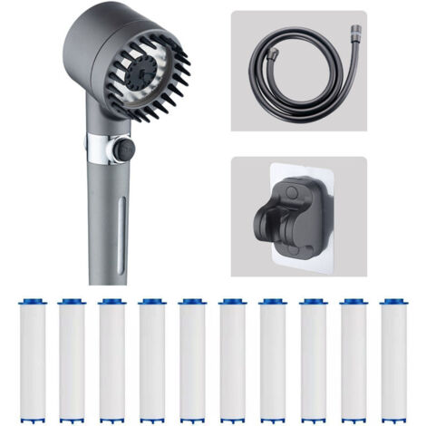 NICOLA Gray Boost Filterduschkopf-Set, Duschkopf + 4-Punkt-Schlauch + fester Sitz + 10 Filterpads (1/5)