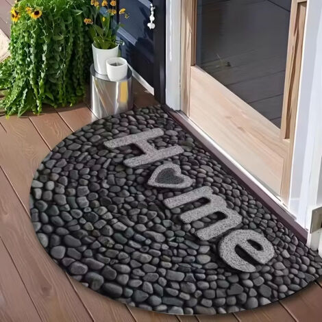 Tapis d'entrée style nordique, tapis de couloir/salle de bain texturé avec lettres et motif galets (50 x 80 cm) (1/5)