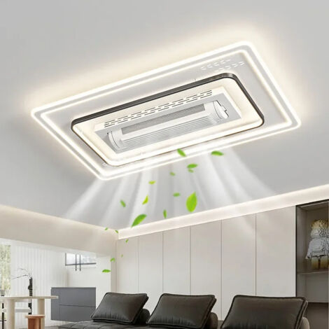 Großer, blattloser Deckenventilator mit Lampe, moderne 140-W-LED-Deckenleuchte mit Ventilator und Fernbedienung, 3 Farbtemperaturen, 105 cm x 65 cm