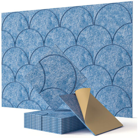 Set mit 12 Schallschutzplatten aus Polyesterfasern mit Schuppenmuster, als Hintergrundmaterial für die Wandgestaltung, blau, 30 cm x 30 cm (mit Kleberückseite)