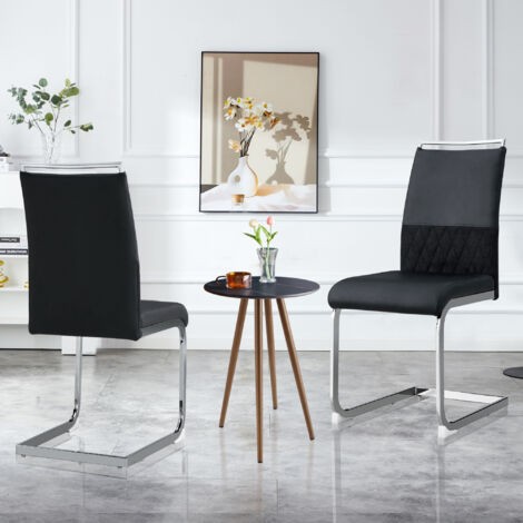 Chaises à manger modernes, set de 2. Dossier en cuir synthétique et en lin. Assise haute, avec dossier rembourré. Design de dossier pour les salles à manger, les cuisines, les bureaux de clients. Coul (1/5)