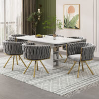 Fauteuil de salon et de chambre, série de 6 pièces. Un fauteuil de luxe pour les moments de détente, avec quatre pieds métalliques en soutien. Couleur gris et or.