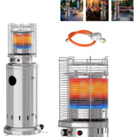Pavillonheizstrahler, 6,5 kW Gas-Außenheizstrahler mit Sicherheitsabsperrventil und Neigungsschalter, Garagenheizung für Wohnmobile (silber)