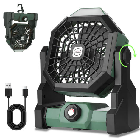 Fuleadture Ventilatore da campeggio portatile con batteria ricaricabile da 7800 mAh, lanterna a LED, 3 velocità, ventilatore da tavolo USB per tende