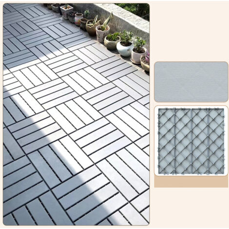 Fuleadture Piastrelle in plastica ad incastro per patio, pavimentazione per tutte le stagioni, per veranda, piscina, balcone (grigio chiaro, 30 x 30 cm/11 pezzi)