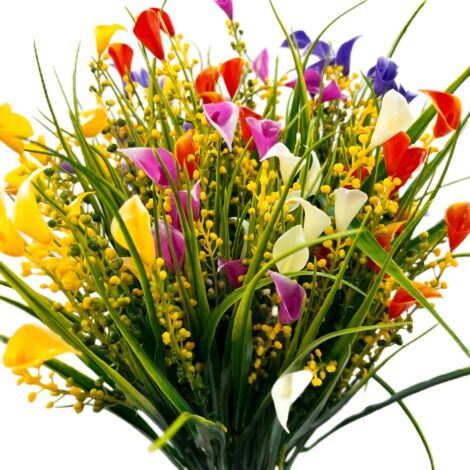 10 mazzi di fiori di calla artificiali, bouquet di eucalipto, bouquet di fiori artificiali in plastica, resistenti ai raggi UV
