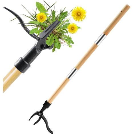 Strumento per estirpare le erbacce, estirpatore di radici con supporto, estirpatore a manico lungo per prato e giardino con design a 4 artigli