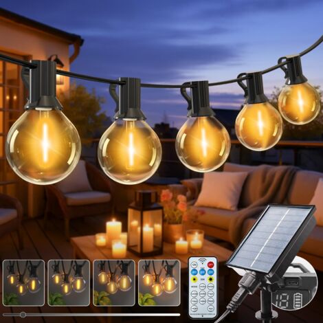 Catena Luminosa Solare G40 - 9 m, 15 Lampadine, Luce Bianca Calda, Catena Luminosa Impermeabile per Esterni, Giardino, Feste in Patio