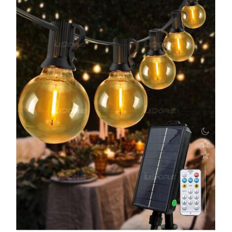 Catena Luminosa Solare G40 - 15 m, 25 Lampadine, Catena Luminosa Impermeabile per Esterni, 8 Modalità, Catena Luminosa Decorativa per le Festività