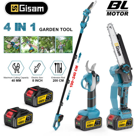 Sega/Elettrosega Elettrica Telescopica Brushless 4-in-1, Attrezzo per Potatura da Giardino Compatibile con Batterie Makita 18V (2 Batterie incluse)
