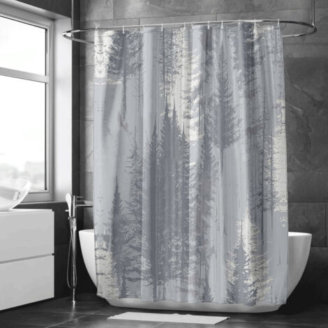 Rideau de douche imprimé forêt embrumée – Déco salle de bain tendance (1/5)