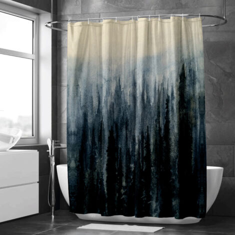 Rideau de douche imprimé brume et sapins – Déco salle de bain nature (1/5)