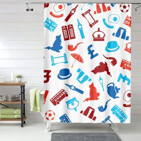 Rideau de douche avec œillets plastique, motif moderne, séchage rapide (1/5)