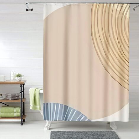 Rideau de douche motifs pavés géométriques, œillets plastique, anti-taches (1/5)