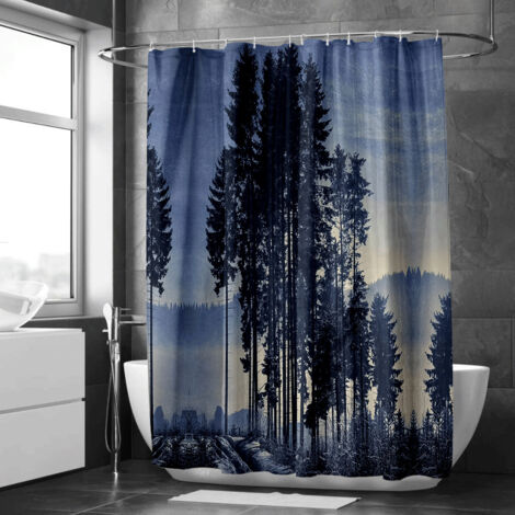 Rideau de douche forêt enchantée dans la brume – Déco salle de bain (1/5)