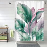 Rideau de douche motif calathea, œillets plastique, anti-taches