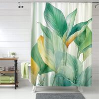 Rideau de douche plantes vertes contemporain, œillets plastique, durable