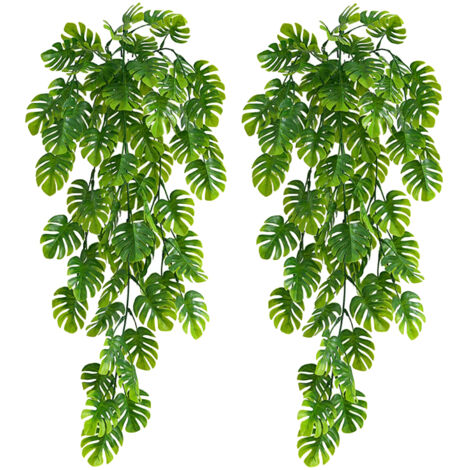 Paquete de 2 exuberantes enredaderas colgantes artificiales de monstera: decoración realista de hojas tropicales artificiales para interior y exterior (1/5)