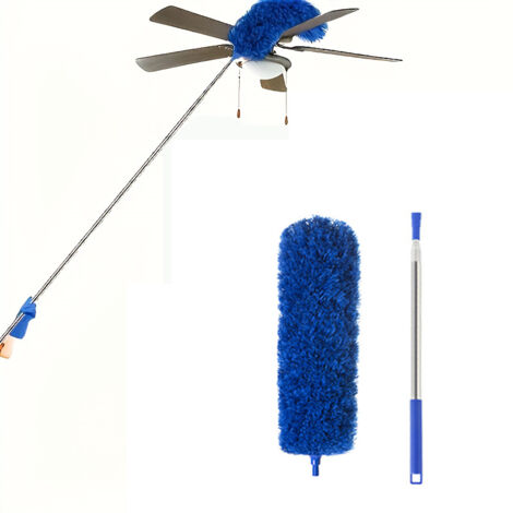 Cepillo para limpieza de canalones, herramienta para techos con mango telescópico de 250 cm, herramienta de limpieza segura, plumero, azul.