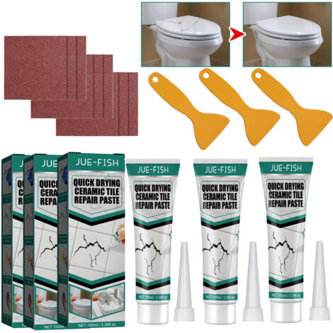 Pasta reparadora de azulejos y mármol (3 piezas), adhesivo reparador de azulejos de cerámica, kit de reparación de lechada de azulejos